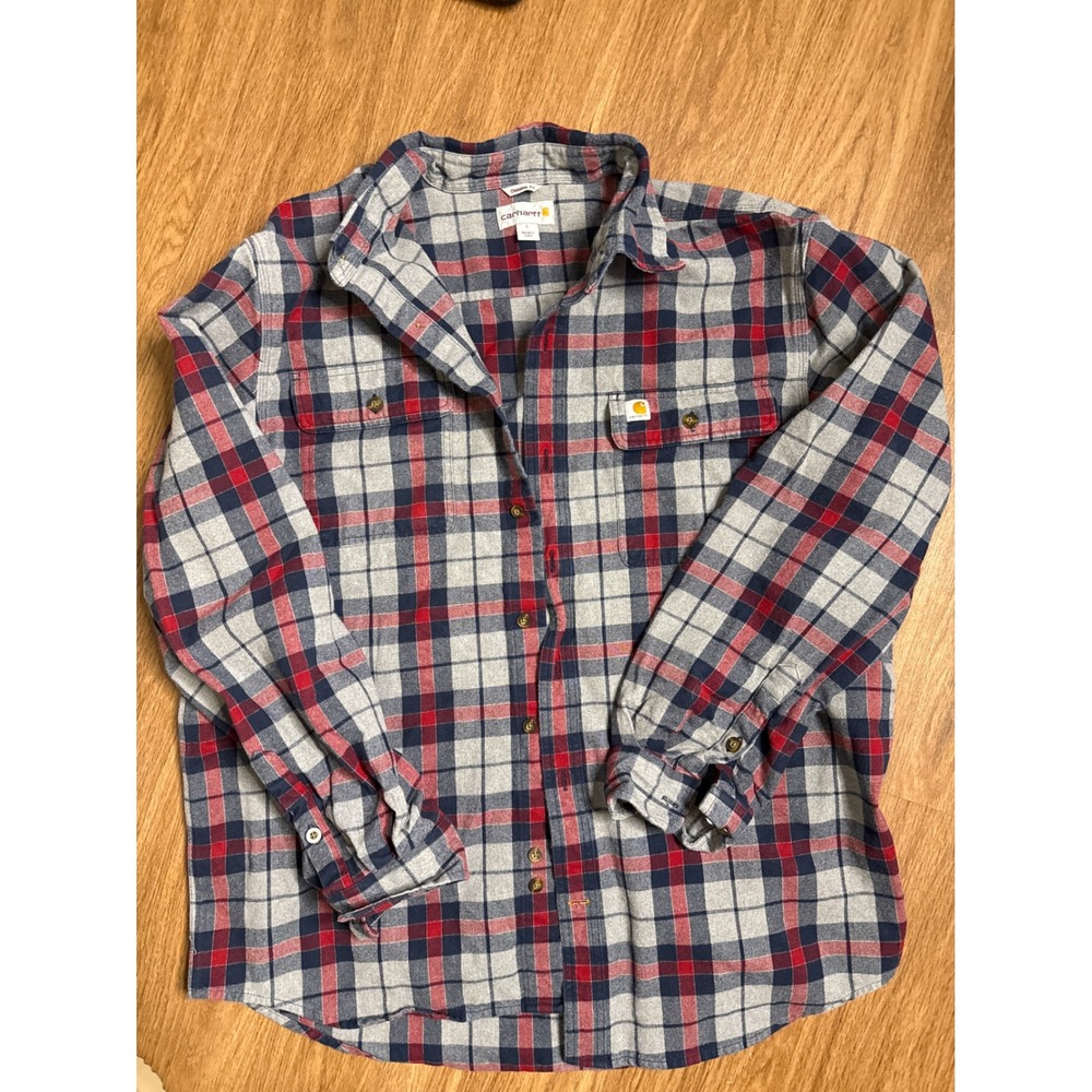 Carhartt Mens Original Fit Plaid Flannel Shirt Red Navy Grey Long Sleeve Large‎
